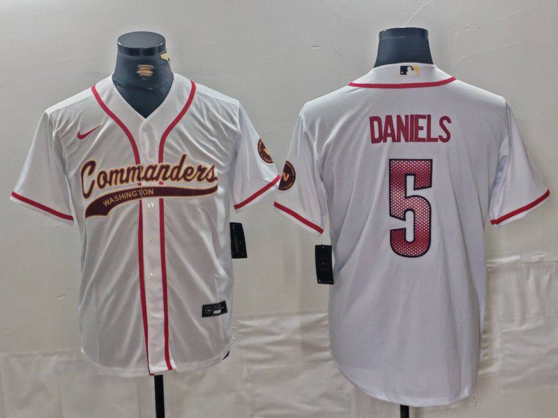 Men Washington Commanders 5 Daniels White Joint Name 2024 Nike Limited NFL Jersey style 1